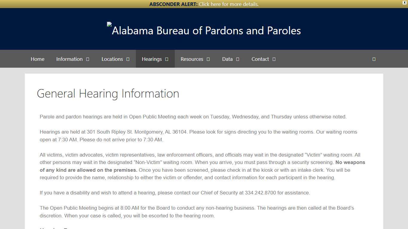 General Hearing Information - Alabama Bureau of Pardons and Paroles