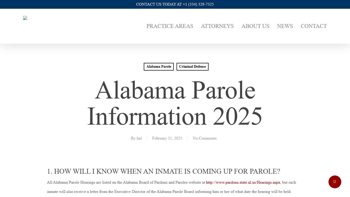 Alabama Parole Information 2025 - Walker Law Firm